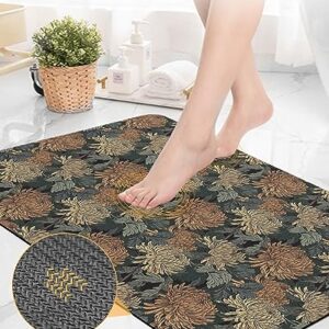 Dahlia Flower Bath Mat for Tub,Non Slip Bathroom Floor Runner Rug Quick Dry & Absorbent Diatomaceous Earth Kitchen Room Shower Sink Washable Doormat,Country Farmhouse Chrysanthemum Floral 16"x24"