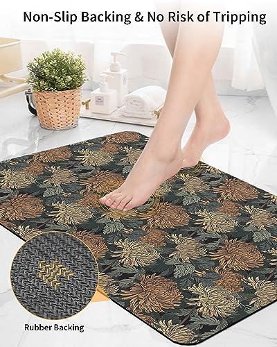 Dahlia Flower Bath Mat for Tub,Non Slip Bathroom Floor Runner Rug Quick Dry & Absorbent Diatomaceous Earth Kitchen Room Shower Sink Washable Doormat,Country Farmhouse Chrysanthemum Floral 16"x24"