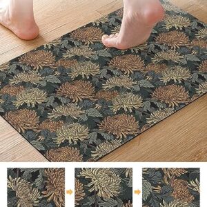 Dahlia Flower Bath Mat for Tub,Non Slip Bathroom Floor Runner Rug Quick Dry & Absorbent Diatomaceous Earth Kitchen Room Shower Sink Washable Doormat,Country Farmhouse Chrysanthemum Floral 16"x24"