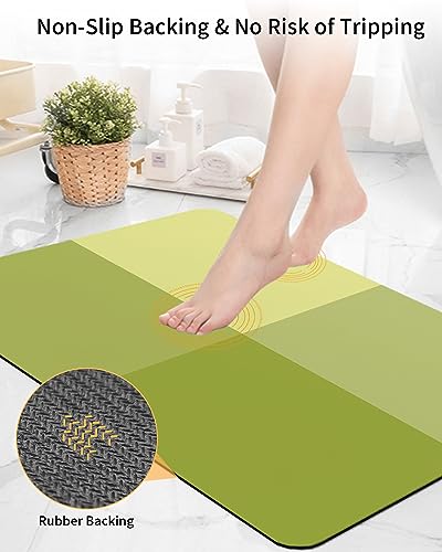 Ombre Green Bath Mat for Tub,Non Slip Bathroom Floor Runner Rug Quick Dry & Absorbent Diatomaceous Earth Kitchen Room Shower Sink Washable Doormat,Modern Abstract Minimalistic Geometric Plaid 16"x24"