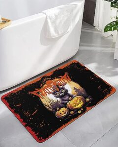 halloween bath mat for tub,non slip bathroom floor runner rug quick dry & absorbent diatomaceous earth kitchen room shower sink washable doormat,animal cat spooky pumpkin horror watercolor 16"x24"