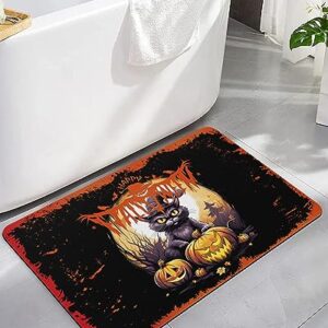 Halloween Bath Mat for Tub,Non Slip Bathroom Floor Runner Rug Quick Dry & Absorbent Diatomaceous Earth Kitchen Room Shower Sink Washable Doormat,Animal Cat Spooky Pumpkin Horror Watercolor 16"x24"