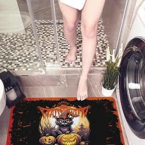 Halloween Bath Mat for Tub,Non Slip Bathroom Floor Runner Rug Quick Dry & Absorbent Diatomaceous Earth Kitchen Room Shower Sink Washable Doormat,Animal Cat Spooky Pumpkin Horror Watercolor 16"x24"