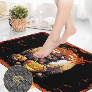 Halloween Bath Mat for Tub,Non Slip Bathroom Floor Runner Rug Quick Dry & Absorbent Diatomaceous Earth Kitchen Room Shower Sink Washable Doormat,Animal Cat Spooky Pumpkin Horror Watercolor 16"x24"