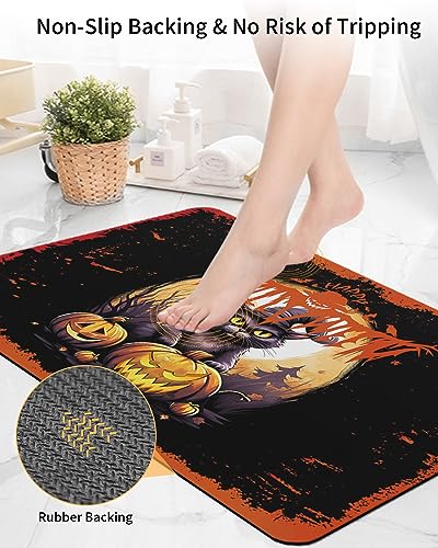 Halloween Bath Mat for Tub,Non Slip Bathroom Floor Runner Rug Quick Dry & Absorbent Diatomaceous Earth Kitchen Room Shower Sink Washable Doormat,Animal Cat Spooky Pumpkin Horror Watercolor 16"x24"