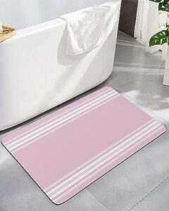 pink blush striped bath mat for tub,non slip bathroom floor runner rug quick dry & absorbent diatomaceous earth kitchen shower sink washable doormat,contemporary geometric line minimalist art 16"x24"
