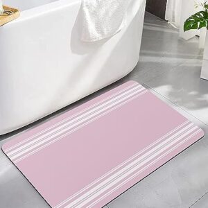Pink Blush Striped Bath Mat for Tub,Non Slip Bathroom Floor Runner Rug Quick Dry & Absorbent Diatomaceous Earth Kitchen Shower Sink Washable Doormat,Contemporary Geometric Line Minimalist Art 16"x24"
