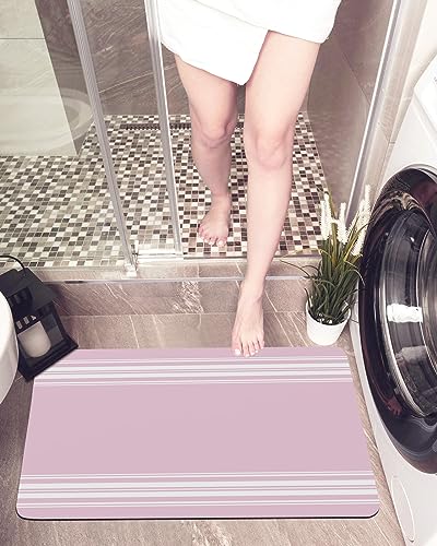 Pink Blush Striped Bath Mat for Tub,Non Slip Bathroom Floor Runner Rug Quick Dry & Absorbent Diatomaceous Earth Kitchen Shower Sink Washable Doormat,Contemporary Geometric Line Minimalist Art 16"x24"