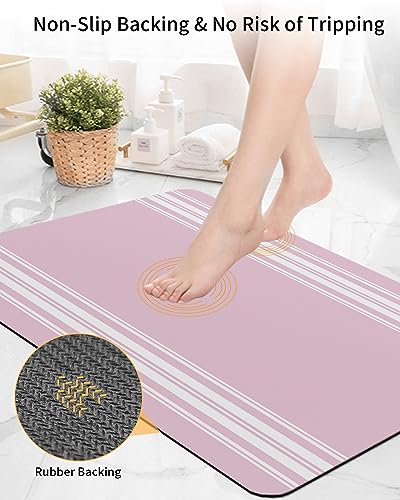 Pink Blush Striped Bath Mat for Tub,Non Slip Bathroom Floor Runner Rug Quick Dry & Absorbent Diatomaceous Earth Kitchen Shower Sink Washable Doormat,Contemporary Geometric Line Minimalist Art 16"x24"