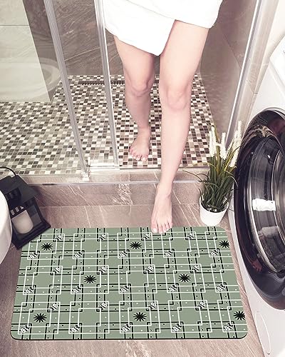 Geometry Bath Mat for Tub,Non Slip Bathroom Floor Runner Rug Quick Dry & Absorbent Diatomaceous Earth Shower Sink Kitchen Living Room Washable Doormat,Modern Boho Polka Dot Minimalist Flowers 16"x24"
