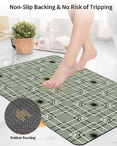 Geometry Bath Mat for Tub,Non Slip Bathroom Floor Runner Rug Quick Dry & Absorbent Diatomaceous Earth Shower Sink Kitchen Living Room Washable Doormat,Modern Boho Polka Dot Minimalist Flowers 16"x24"