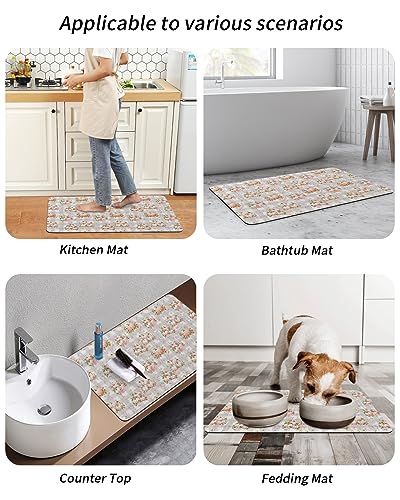 Pumpkin Sunflower Bath Mat for Tub,Non Slip Bathroom Floor Runner Rug Quick Dry & Absorbent Diatomaceous Earth Kitchen Shower Sink Washable Doormat,Thanksgiving Fall Eucalyptus Leaves Lattice 16"x24"