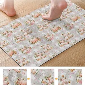 Pumpkin Sunflower Bath Mat for Tub,Non Slip Bathroom Floor Runner Rug Quick Dry & Absorbent Diatomaceous Earth Kitchen Shower Sink Washable Doormat,Thanksgiving Fall Eucalyptus Leaves Lattice 16"x24"