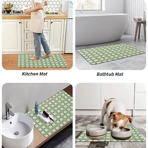 Ombre Green Plaid Bath Mat for Tub,Non Slip Bathroom Floor Runner Rug Quick Dry & Absorbent Diatomaceous Earth Kitchen Room Shower Sink Washable Doormat,Minimalistic Geometric Farmhouse Grid 18"x30"