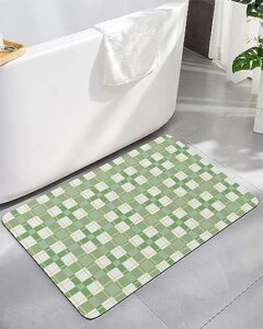 ombre green plaid bath mat for tub,non slip bathroom floor runner rug quick dry & absorbent diatomaceous earth kitchen room shower sink washable doormat,minimalistic geometric farmhouse grid 18"x30"