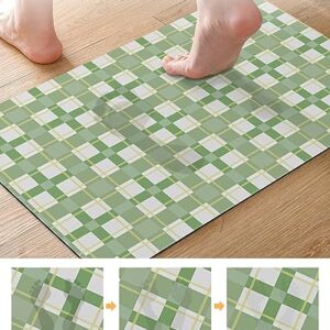 Ombre Green Plaid Bath Mat for Tub,Non Slip Bathroom Floor Runner Rug Quick Dry & Absorbent Diatomaceous Earth Kitchen Room Shower Sink Washable Doormat,Minimalistic Geometric Farmhouse Grid 18"x30"