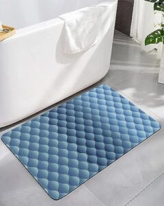 gradient blue bath mat for tub,non slip bathroom floor runner rug quick dry & absorbent diatomaceous earth kitchen shower sink washable doormat,modern geometry minimalist fish scale lattice 20"x32"