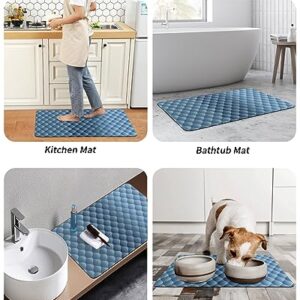 Gradient Blue Bath Mat for Tub,Non Slip Bathroom Floor Runner Rug Quick Dry & Absorbent Diatomaceous Earth Kitchen Shower Sink Washable Doormat,Modern Geometry Minimalist Fish Scale Lattice 20"x32"