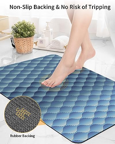 Gradient Blue Bath Mat for Tub,Non Slip Bathroom Floor Runner Rug Quick Dry & Absorbent Diatomaceous Earth Kitchen Shower Sink Washable Doormat,Modern Geometry Minimalist Fish Scale Lattice 20"x32"