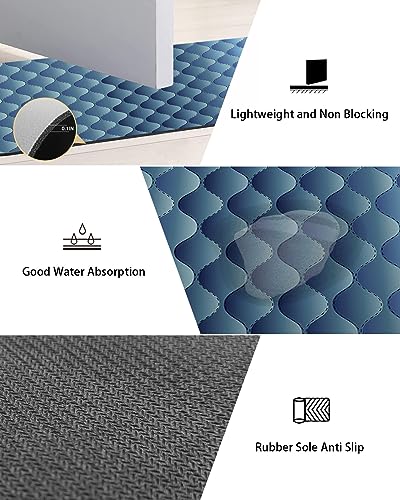 Gradient Blue Bath Mat for Tub,Non Slip Bathroom Floor Runner Rug Quick Dry & Absorbent Diatomaceous Earth Kitchen Shower Sink Washable Doormat,Modern Geometry Minimalist Fish Scale Lattice 20"x32"