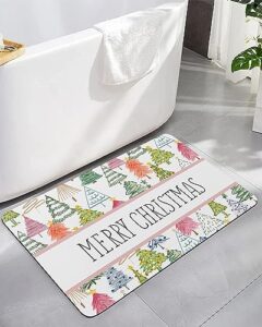 christmas bath mat for tub,non slip bathroom floor runner rug quick dry & absorbent diatomaceous earth shower sink kitchen living room washable doormat,cartoon colorful xmas tree watercolor 16"x24"