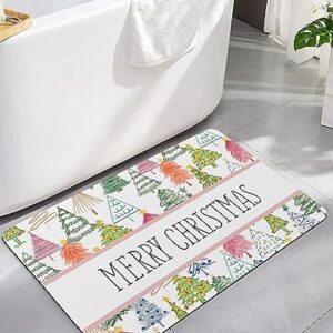 Christmas Bath Mat for Tub,Non Slip Bathroom Floor Runner Rug Quick Dry & Absorbent Diatomaceous Earth Shower Sink Kitchen Living Room Washable Doormat,Cartoon Colorful Xmas Tree Watercolor 16"x24"