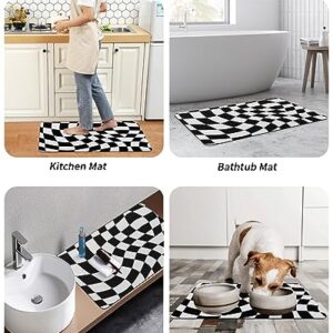 Black White Bath Mat for Tub,Non Slip Bathroom Floor Runner Rug Quick Dry & Absorbent Diatomaceous Earth Kitchen Room Shower Sink Washable Doormat,Geometry Checkered Flag Modern Abstract Dizz 16"x24"