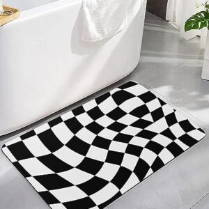 Black White Bath Mat for Tub,Non Slip Bathroom Floor Runner Rug Quick Dry & Absorbent Diatomaceous Earth Kitchen Room Shower Sink Washable Doormat,Geometry Checkered Flag Modern Abstract Dizz 16"x24"