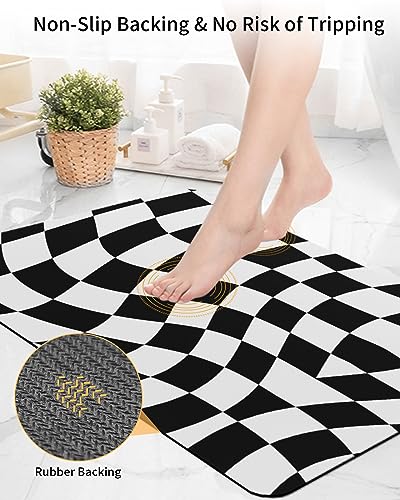 Black White Bath Mat for Tub,Non Slip Bathroom Floor Runner Rug Quick Dry & Absorbent Diatomaceous Earth Kitchen Room Shower Sink Washable Doormat,Geometry Checkered Flag Modern Abstract Dizz 16"x24"