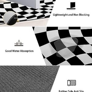 Black White Bath Mat for Tub,Non Slip Bathroom Floor Runner Rug Quick Dry & Absorbent Diatomaceous Earth Kitchen Room Shower Sink Washable Doormat,Geometry Checkered Flag Modern Abstract Dizz 16"x24"