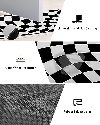 Black White Bath Mat for Tub,Non Slip Bathroom Floor Runner Rug Quick Dry & Absorbent Diatomaceous Earth Kitchen Room Shower Sink Washable Doormat,Geometry Checkered Flag Modern Abstract Dizz 16"x24"