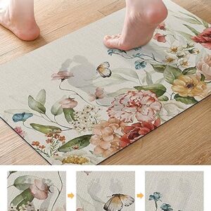 Retro Flowers Bath Mat for Tub,Non Slip Bathroom Floor Runner Rug Quick Dry & Absorbent Diatomaceous Earth Kitchen Shower Sink Washable Doormat,Rustic Fall Winter Rose Florals Spring Plant 20"x32"