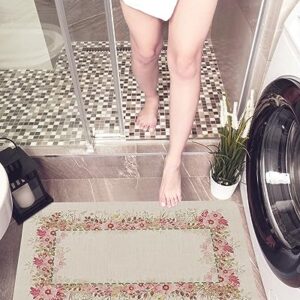 Spring Summer Bath Mat for Tub,Non Slip Bathroom Floor Runner Rug Quick Dry & Absorbent Diatomaceous Earth Shower Sink Kitchen Living Room Washable Doormat,Flower Florals Herb Plant Leaves 20"x32"