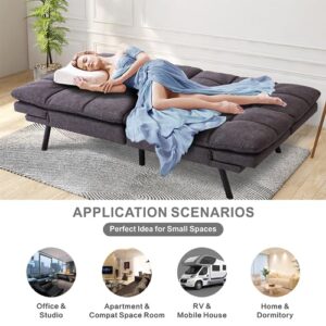 MUUEGM Futon Sofa Bed Couch,Memory Foam Convertible Sofa Sleeper Couch,Modern Futon Couch Daybed Love Seat for Living Room Small Space Apartment Office,Adjustable Armrest Backrest,Linen Fabric,Grey