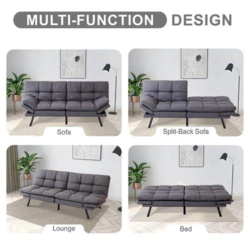 MUUEGM Futon Sofa Bed Couch,Memory Foam Convertible Sofa Sleeper Couch,Modern Futon Couch Daybed Love Seat for Living Room Small Space Apartment Office,Adjustable Armrest Backrest,Linen Fabric,Grey