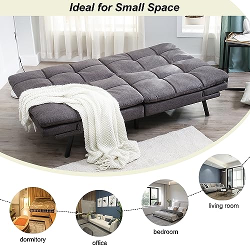 Maxspeed Futon Sofa Bed, Memory Foam Sleeper Couch, Convertible Sofa Bed with Adjustable Armrests and Backrest, Loveseat Sofa, Daybed Couch, Modern Couch for Living Room, Office, Small Space, Grey