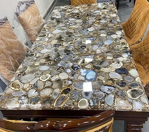 36 x 60 Inches Royal Look Kitchen Slab with Epoxy Art Marble Rectangle Shape Dining Table from Indian Heritage Art and Crafts