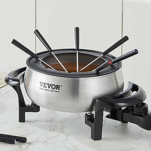 VEVOR Electric Fondue Pot Set, 3 Qt Melter for Cheese & Chocolate with 8 Forks, Candy Warmer with Temp Control, 1000W Non-Stick Stainless Steel Melting for Dessert, Broth, Wax Candle, Party Gift