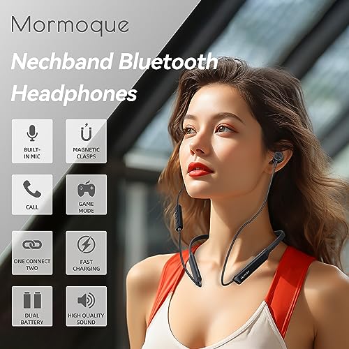 Bluetooth Neckband Headphone with Microphone, V5.3 Wireless Magnetic Earbuds Sports Neckband with 38Hrs Playtime, IPX5 Sweatproof Light Weight Wired in-Ear Earphone for Running Sports