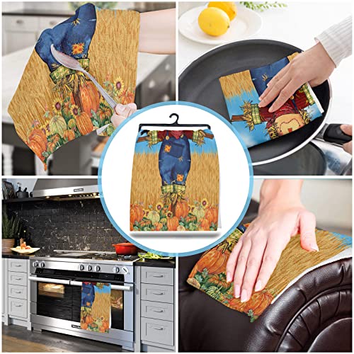 Fall Kitchen Towels Set of 2 Crow Scarecrow Pumpkin Dish Towels and Dishcloths Sets Decorative Tea Towel Sunflower Wheat Absorbent Hand Towels for Kitchen Drying Bathroom Thanksgiving Decor Gift 18x28