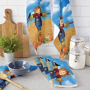 Fall Kitchen Towels Set of 2 Crow Scarecrow Pumpkin Dish Towels and Dishcloths Sets Decorative Tea Towel Sunflower Wheat Absorbent Hand Towels for Kitchen Drying Bathroom Thanksgiving Decor Gift 18x28