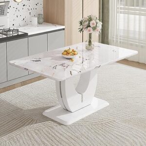 lktart 63'' white dining table imitation marble grain kitchen table for kitchen dining room meeting room