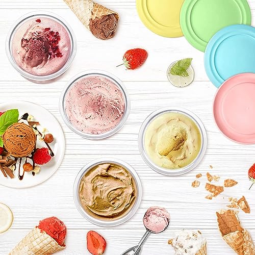 EVANEM 2/4/6PCS Creami Deluxe Pints, for Creami Ninja Ice Cream Deluxe,16 OZ Creami Pint Containers Reusable,Leaf-Proof for NC301 NC300 NC299AM Series Ice Cream Maker,Pink+Green-6PCS