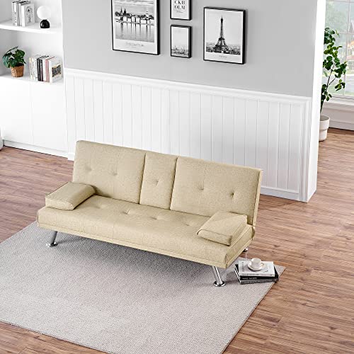 ERYE Modern Futon Sofa Loveseat Convertible Sleeper Couch Bed for Small Space Studio Office Living Room Furniture Sets, Twin Daybed Sofabed 2 Seater Sofa & Couch