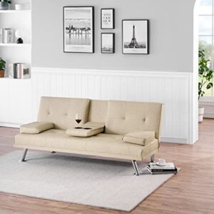 ERYE Modern Futon Sofa Loveseat Convertible Sleeper Couch Bed for Small Space Studio Office Living Room Furniture Sets, Twin Daybed Sofabed 2 Seater Sofa & Couch