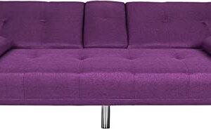 ERYE Modern Futon Sofa Loveseat Convertible Sleeper Couch Bed for Small Space Apartment Office Living Room Furniture Sets,Tufted Upholstered Love Seat Sofabed, Purple Linen 66.2"