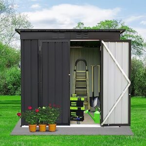 zevemomo 6 x 4 ft outdoor shed, all weather tool shed with metal foundation & 2 lockable doors, metal shed outdoor storage for garden, patio, backyard, lawn, black