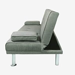 ERYE Upholstered Futon Sofa Sitting Space Loveseat Convertible Sleeper Couch Bed for Apartment Office Home Gym Living Room Furniture Sets Sofabed, Light Gray Linen Tufted Metal Legs with 2 Cupholders
