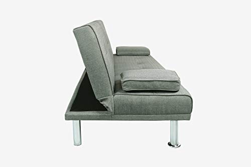 ERYE Upholstered Futon Sofa Sitting Space Loveseat Convertible Sleeper Couch Bed for Apartment Office Home Gym Living Room Furniture Sets Sofabed, Light Gray Linen Tufted Metal Legs with 2 Cupholders