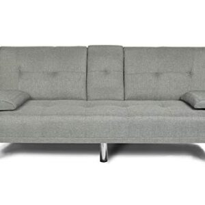 ERYE Upholstered Futon Sofa Sitting Space Loveseat Convertible Sleeper Couch Bed for Apartment Office Home Gym Living Room Furniture Sets Sofabed, Light Gray Linen Tufted Metal Legs with 2 Cupholders